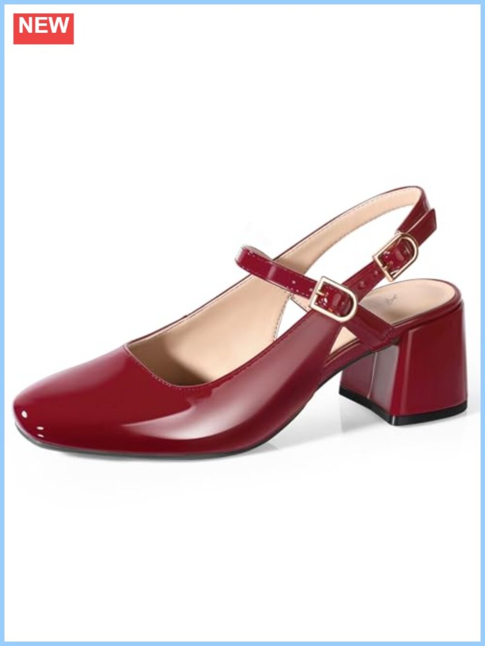 Chunky Heel Mary Jane Slingback Square Toe Dress Pumps